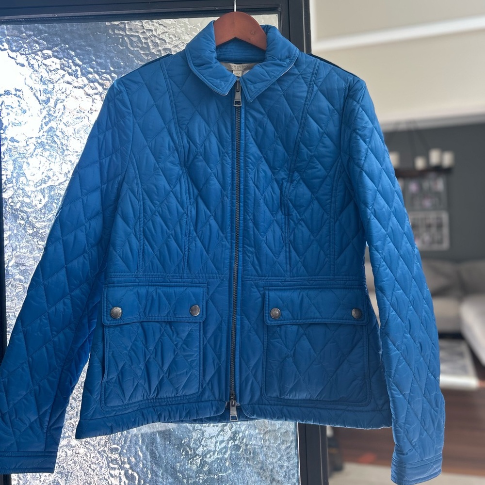Large Women Burberry Quilted Ivy Moore Vibrant Blue Jacket